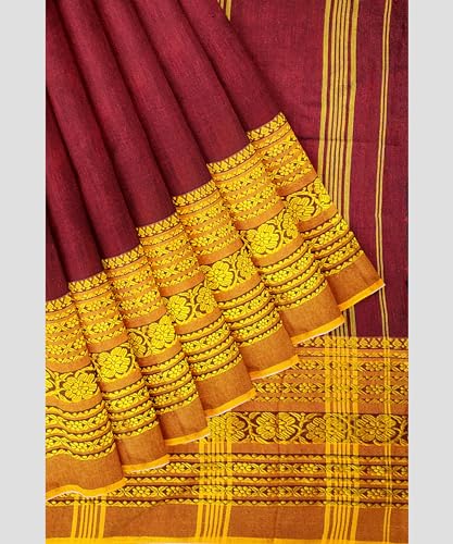 Image of eC ESHA'S COLLECTION Women's Cotton Blend Begumpuri Handloom Saree With Unstitched Running Blouse Piece