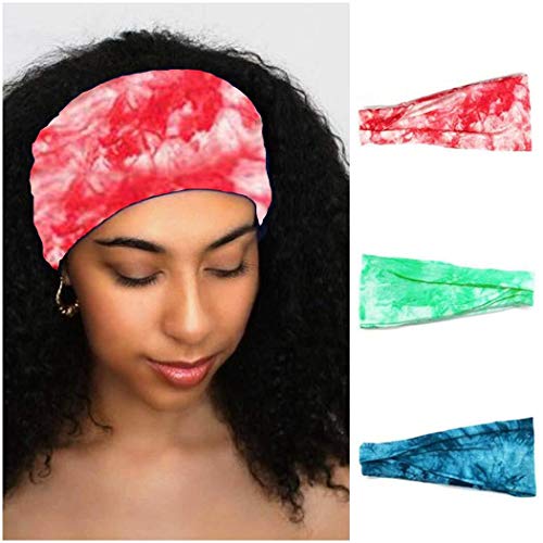 YBSHIN Boho Athletic Travel Headbands Tie-dye Workout Holder Head Wrap Yoga Running Sweatband Fashion Elastic Hair band for Women and Girls(3Pcs)