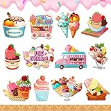 CMUSKO Ice Cream Ornaments-24 Pcs Summer Hanging Wood Signs Ice Cream Theme Party Decoration Sweet Ice Cream Dessert Wood Ornaments for Tree