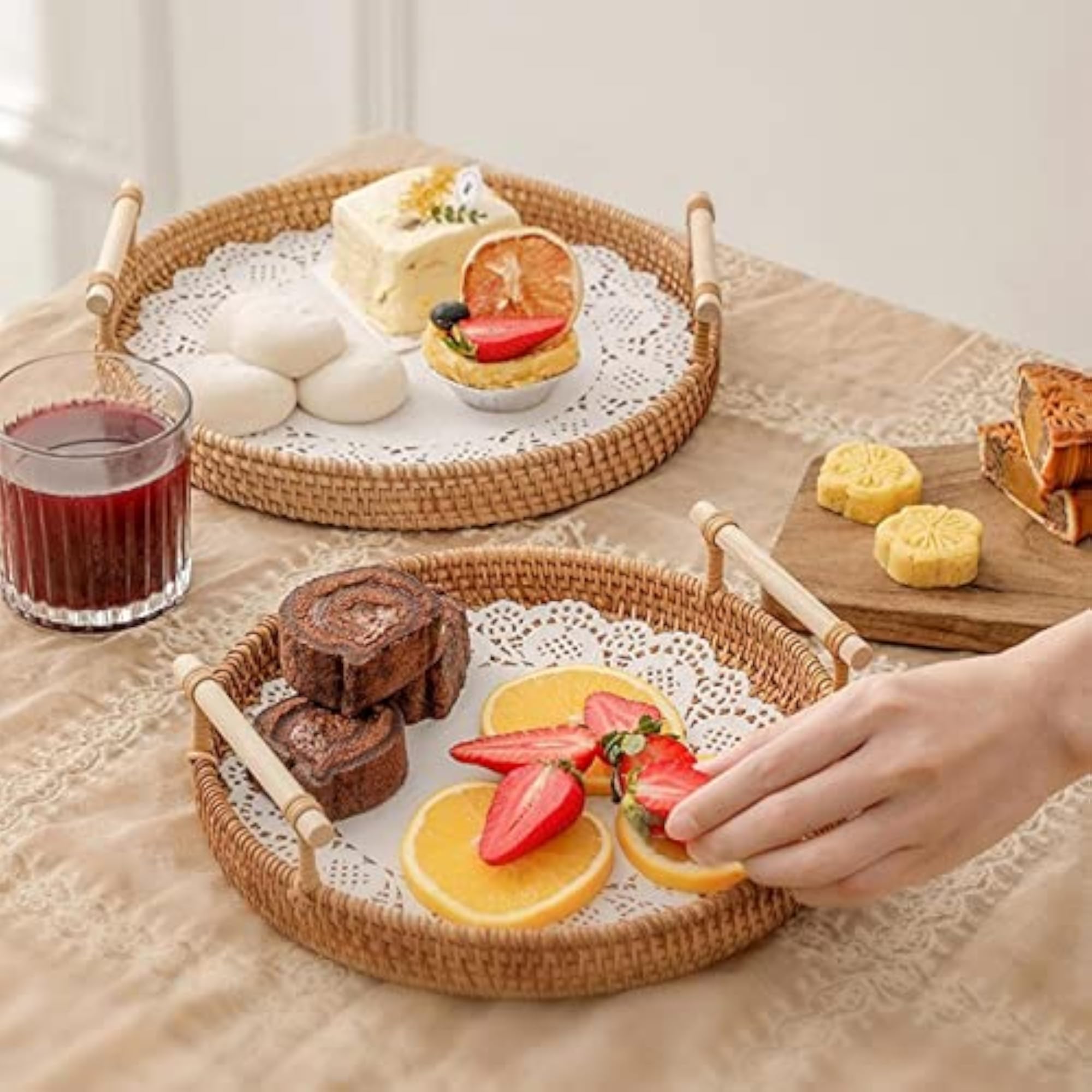Handwoven Round Basket Serving Platter, Multipurpose