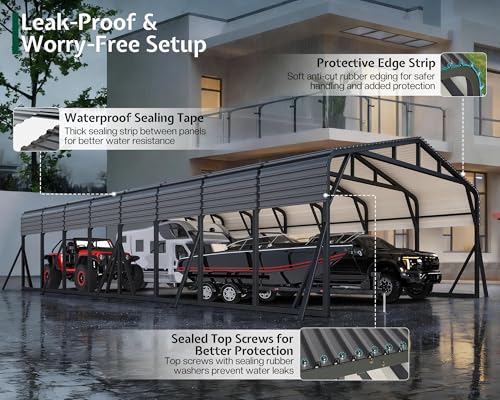Image of Jocisland 20x40 FT Heavy Duty Metal Carport for Multiple Vehicles, All-Weather Car Canopy with Galvanized Steel Roof & Reinforced Base, Car Port for Bass Boats, Full-Sized Pickups and Tractors