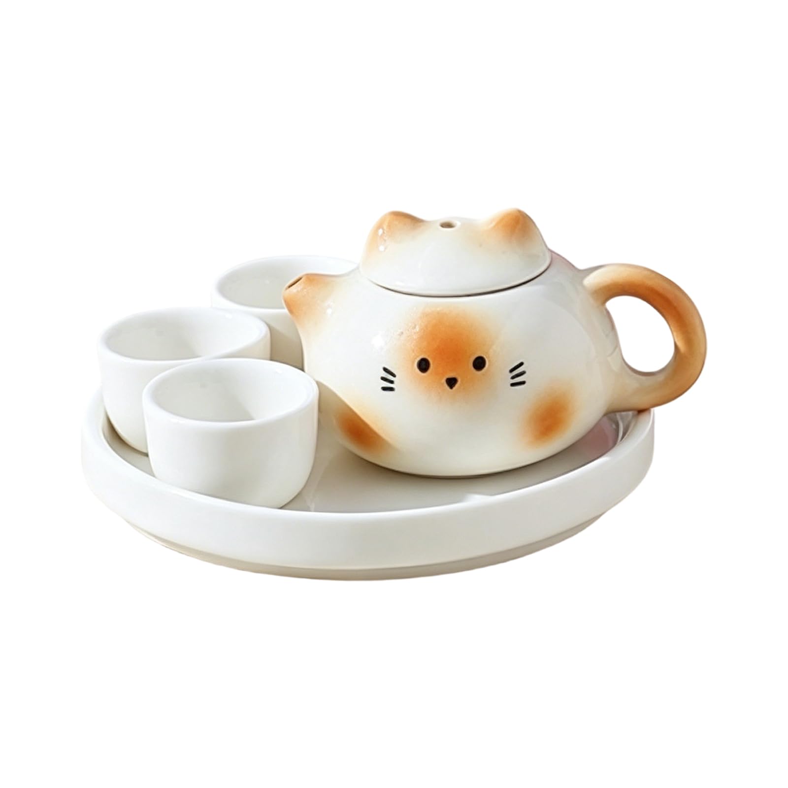 Bbajszx Miniature Ceramic Tea Set with Cats Ear Designs Perfect for Family Parties and Outdoor Gatherings Earthenware Container