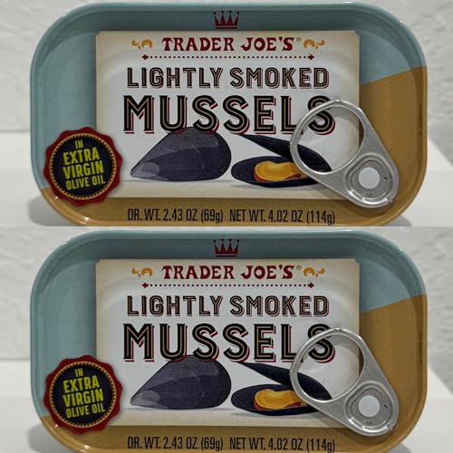 Trader Joe's Lightly Smoked Mussels in Extra Virgin Olive Oil 4.02oz 114g (2 Cans)
