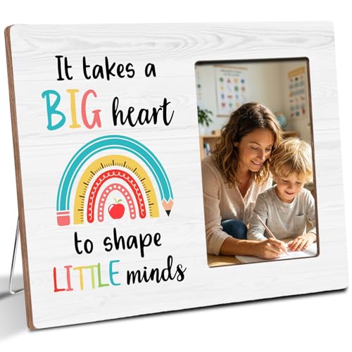Luodnnla Teacher Appreciation Wooden Picture Frame Gifts for Teacher It Takes a Big Heart Thank You Gifts for for 2026 Kindergarden Preschool Graduation Decorations Fits 4x6 Photo Frame
