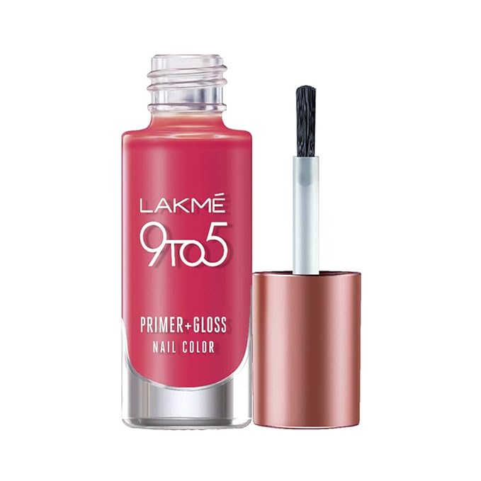 LAKMÉ 9 To 5 Primer + Gloss Glossy Finish Nail Colour, Blush Punch, 6 Ml