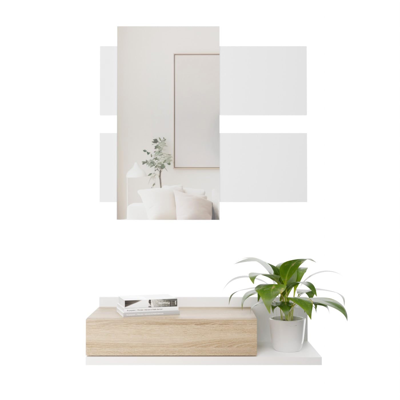 Mobile Ingresso Con Specchio E Cassetto | Bianco Lucido E Grigio Cemento | 95x26x19 Cm - Foto 13