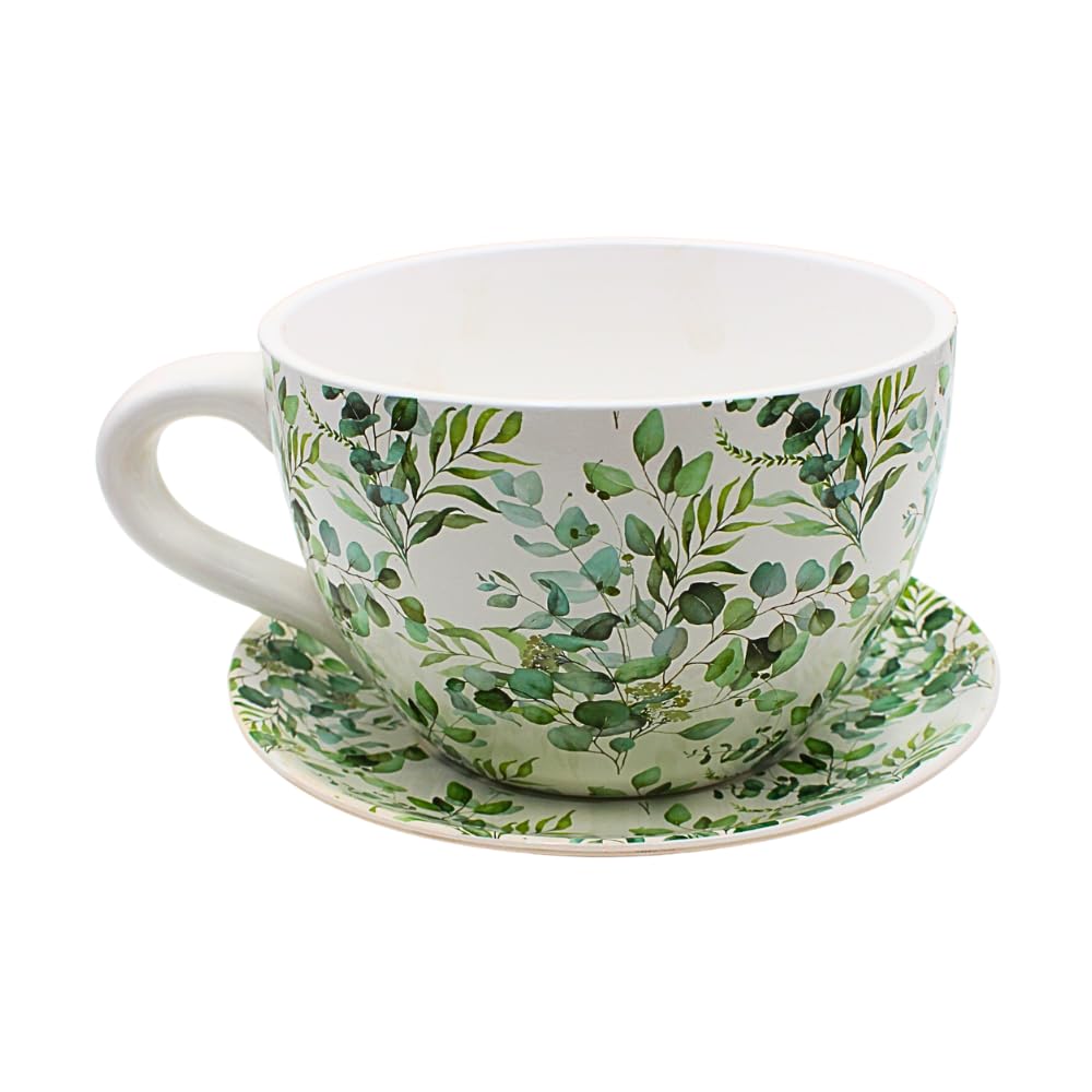 Dekohelden24 Flower Pot, Plant Cup, Planter, Planter, Cup with Ceramic Handle, Vine Motif, L 25 x W 23 x H 14 cm