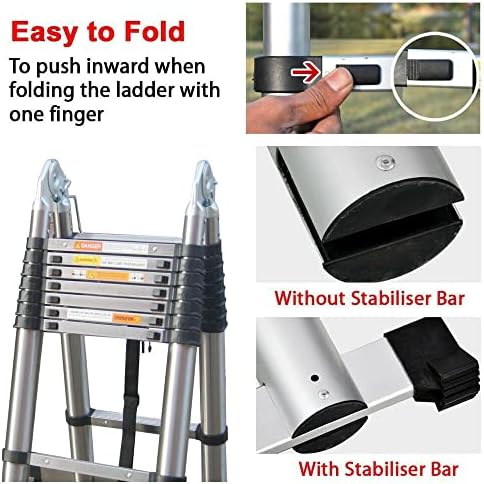 3.8M Telescopic Ladder 12.5FT Extension Ladder 1.9M+1.9M A-Frame Multi-Purpose Anti-Slip Folding Ladder Lightweight Portable Loft Ladders Collapsible Ladder for Outdoor Indoor Work, 330 Pound Capacity