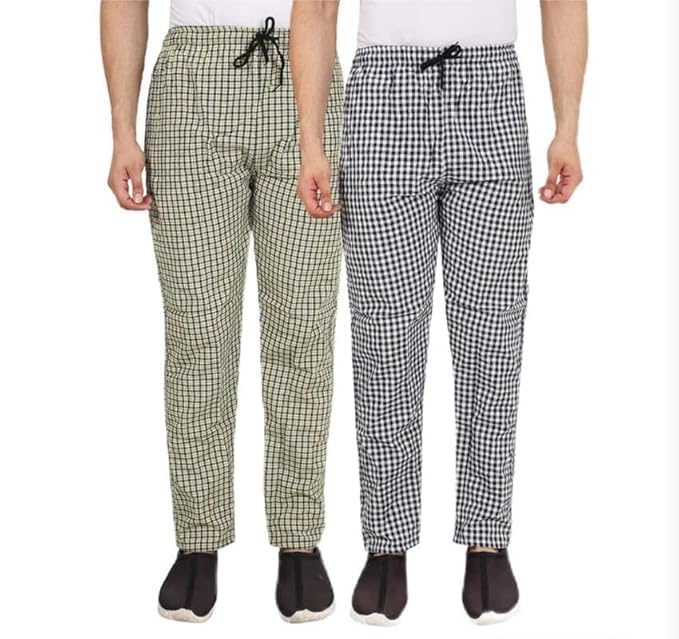 UrbanShorts Co. Men's Checkered Pyjama Pack of 2, Elastic Waistband with Drawstring, Green and Black-picture-47