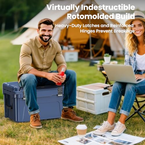 Image of Rotomolded Hard Cooler, Portable Small Ice Chest with 3-Inch Insulation, Heavy-Duty Beach Cooler for Camping, Fishing, Boating, Picnic, BBQ, Travel