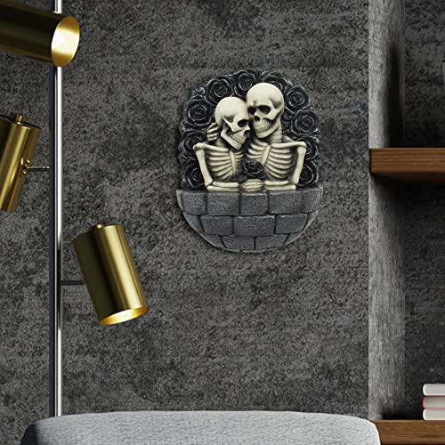 Dwk - Gothic Skeleton Lovers On Castle Walls Tower Couple Wall Hanger Surrounded By Black Roses Wall Sculpture Romantic Gothic Home Decor Door Accent -, 8-Inch #TOP5