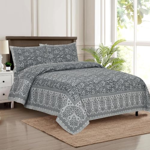 Image of Decor King Size Cotton Bedsheet | 300 TC | 100% Cotton Flatsheet King Size with Two Pillow Covers | (254 * 274 cm, Charcoal Grey)