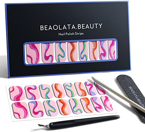 BEAOLATA Nail Polish Strips, 32 Nail Wraps, Nail Stickers, Gel Nail Strips, Easy Apply& Remove, Long Lasting, Safe for Nails, Salon Quality(Bubble Gum.01)