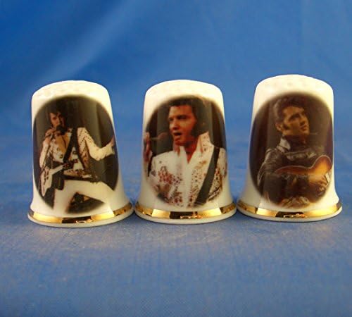 Porcelain China Collectable Thimbles - Set of Three Elvis in Concert