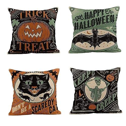 Coussin squelettes de citrouille rétro : ambiance automnale chaleureuse sur le lit