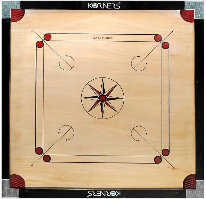 KORNERS Large 32 Inches Pure Wooden Carrom Board with Coins, Striker & Powder
