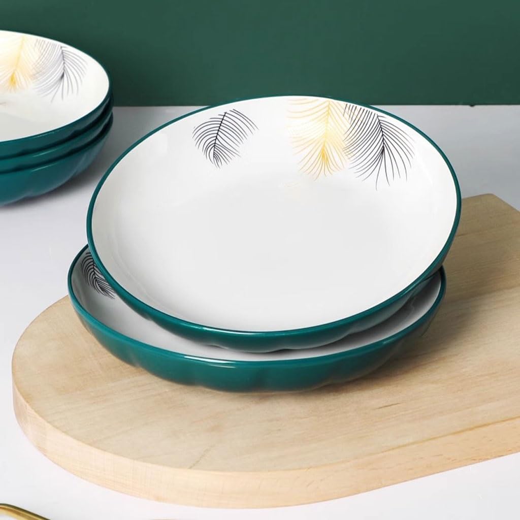 Platos para Comer platear de Cocina de 4 Uds., platear Redondo de cerámica for el hogar, platear de arroz nórdico Ligero de Lujo, platear de Fruta microondas Platos de cerámica para la Cena