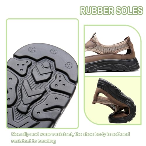 Men's Slip on Sport Sandals Leather Closed Toe Lightweight Breathable Non Slip Beach Athletic Outdoor Shoes for Hiking Travel Walking4