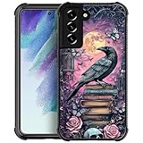 CARLOCA Case for Samsung Galaxy S21 FE,Gothic Purple Bookshelf Crow Case for Galaxy S21 FE for Men Woman,Shockproof Anti-Scratch Soft TPU Pattern Design
