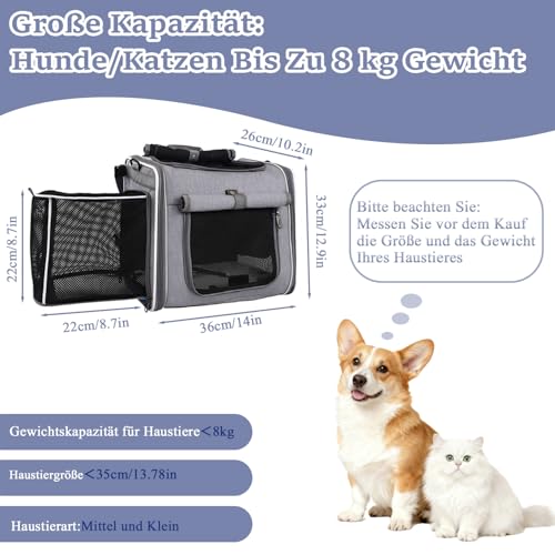Cnwinu Hundefahrradkorb Vorne, Hundekorb Fahrrad Vorne mit 4-Offenen Türen,4-Mesh-Fenster, Erweiterbarer,Faltbarer Fahrradkörbe für Hunde, Fahrrad Hundekorb für Kleine und Mittelgroße Katzen und Hunde