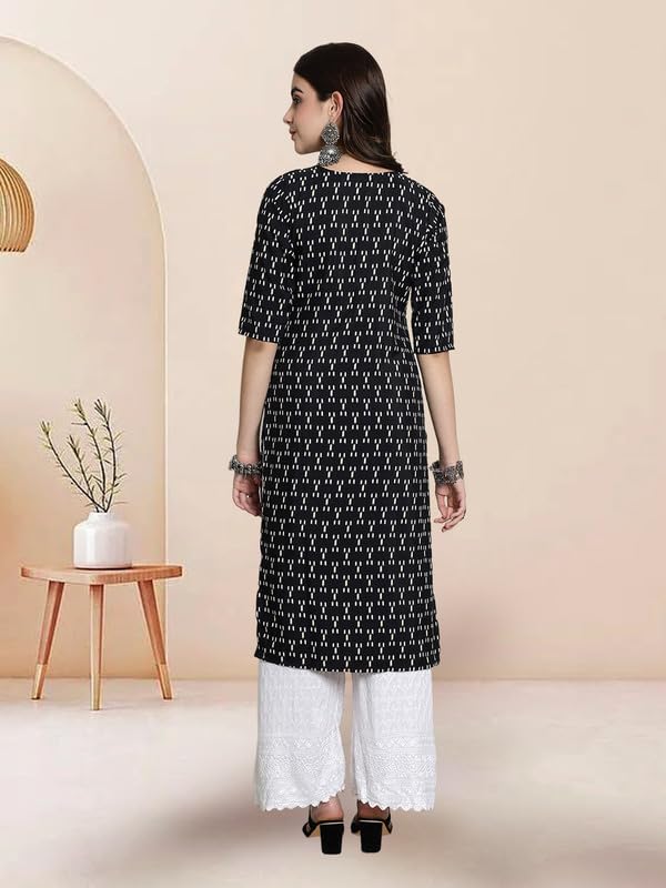 Pinkmint Elegant Printed Crepe Kurti's For Women's Ll Fashionable Kurti Ll Straight Round Neck Kurti (Pack Of 1) Black