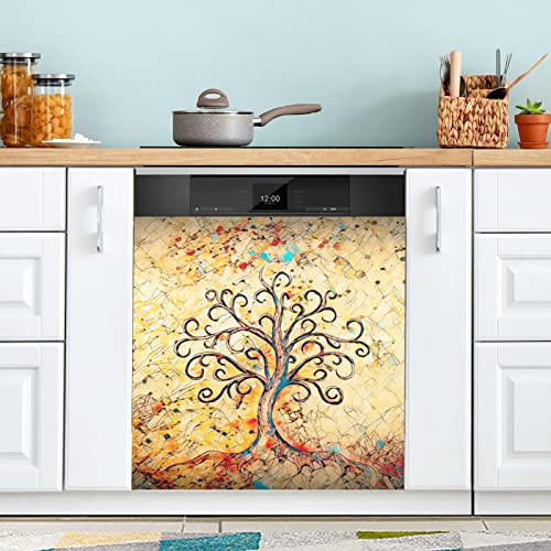 Magnetische Geschirrspüler-Abdeckung Mit Eulen-Muster - Boho Design, 58x66 Cm, Wasserdicht & Einfach Anzubringen