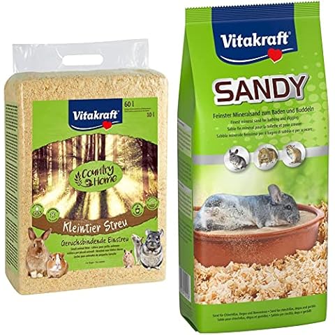 VITAKRAFT - Country Home, Viruta para Todo Tipo de Roedores, Lecho Absorbente e Higiénico - 60 L & Sandy, Arena Higiénica para el Baño Diario de Las Chinchillas - 1 kg Cover
