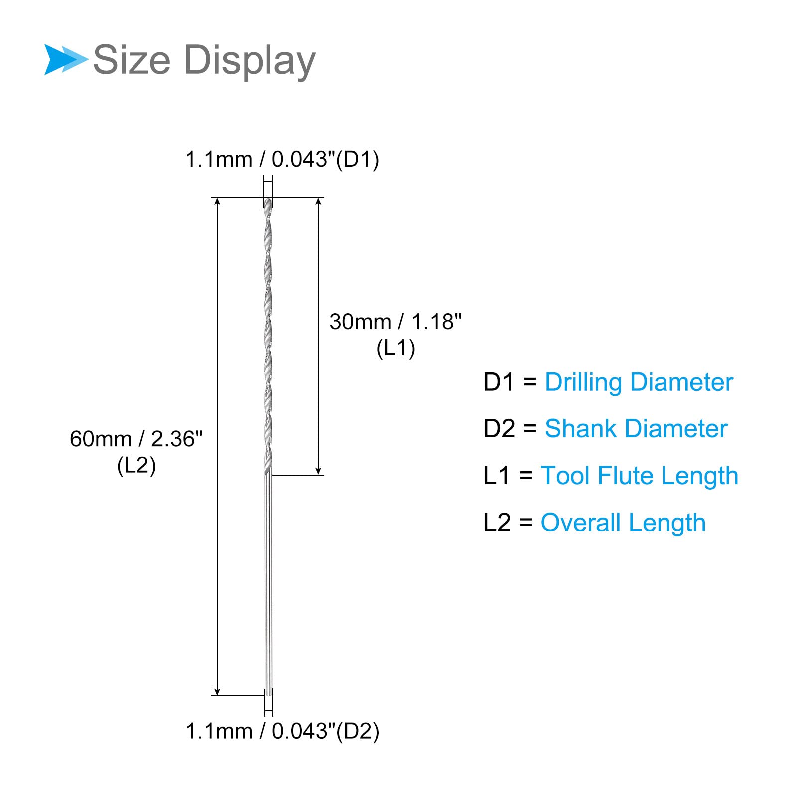 CoCud Solid Carbide Drill Bits, 1.1mm Diameter, K35 Tungsten Carbide Straight Shank Twist Drill Bits - Image 2