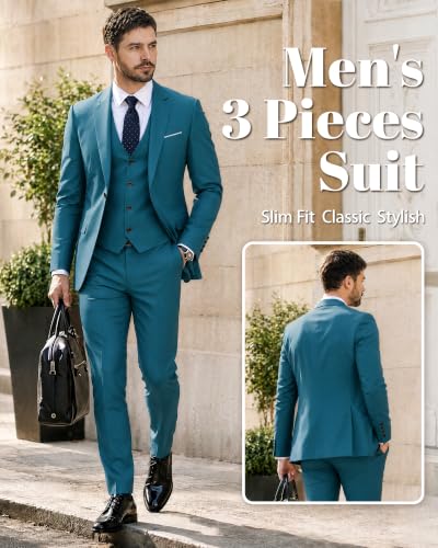 Image of MY'S Men's Suit Slim Fit One Button 3-Piece Suit Blazer Dress Business Party Jacket Vest & Pants