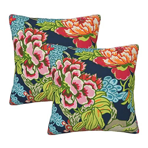 Peonies In Navy Multi Colors Pillow Cover Case Flowers Floral Pattern Chinoiserie Style With Invisible Zipper,Cushion Cover Throw Pillowcase For Home Decorative Couch Sofa Bedroom 18X18 Inch (2-Pack) #TOP6