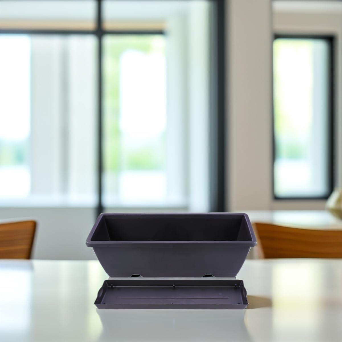 3pcs Rectangular Plastic Plant Nursery Pots Deep Gray Vegetable Planters with Drainage Tray for Indoor and Outdoor Gardening for Succulent and Flower Display