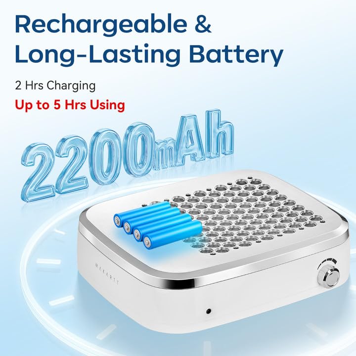 Miniatura 3 de Makartt - Colector de polvo de uñas recargable aspirador extractor de uñas con ventilador y filtro reutilizable, potente succión de 4000 RPM,