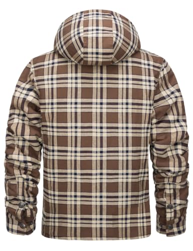 Image of MAGNIVIT Men's Flannel Jacket Plaid Fleece Button Hoodie Jackets Shirt | pure cutton,5 pocket,adjustable drawstring hood,casual,work,outdoor