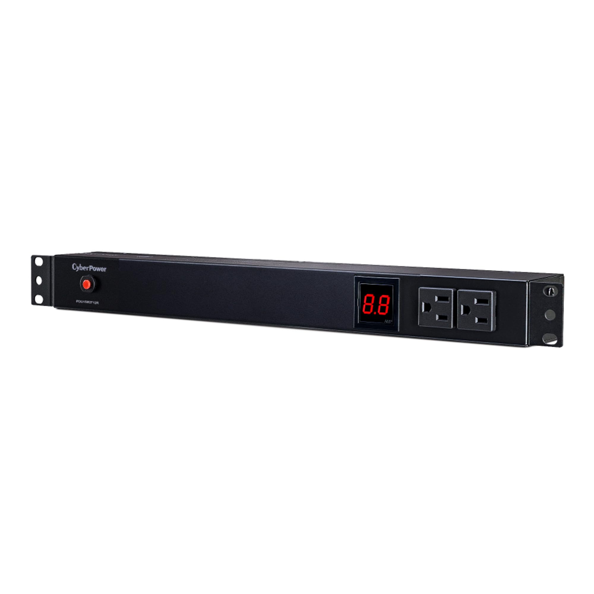 CyberPower PDU15M2F12R Metered PDU, 100-125V/15A (Derated to 12A), 14 Outlets, 1U Rackmount, 15 Foot Power Cord