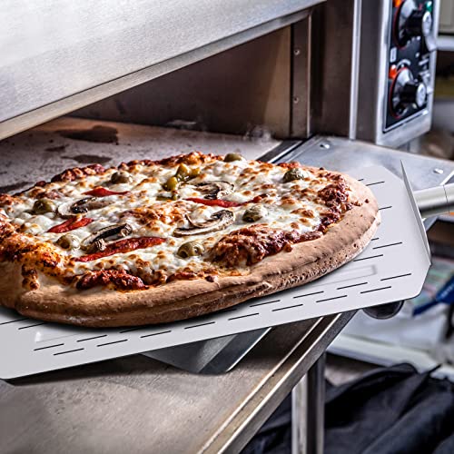 14 Inch Perforated Pizza Paddle, Food Grade 304 Stainless Steel Pizza Peel Metal For Pizza Oven And Grills- Commercial Grade Pizza Spatula - Compatible With Ooni Pizza Ovens #TOP3