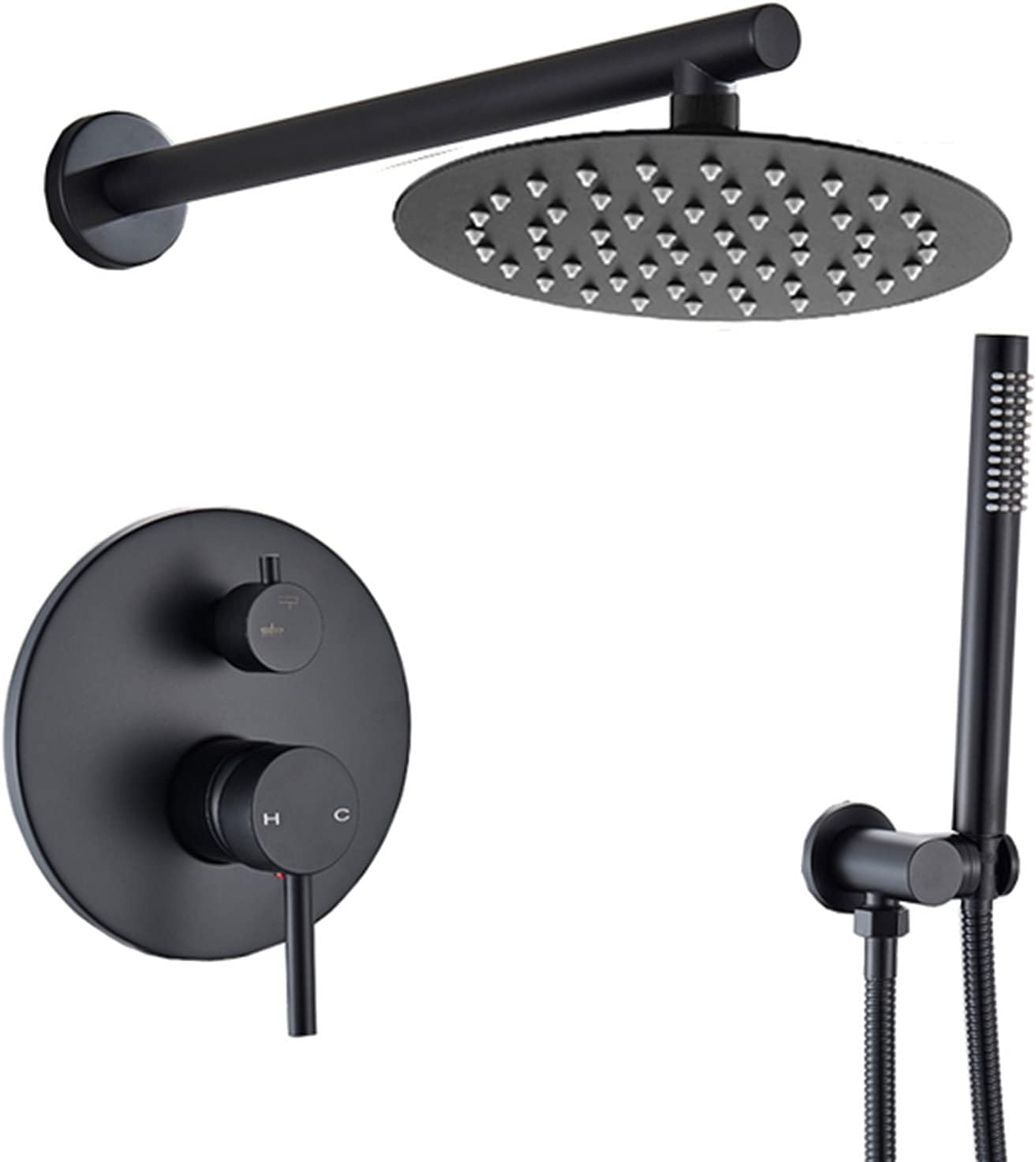 Shower System, Black Rain Shower Faucet Contain Rain Shower Head with Handheld Shower, Bathroom Wall Mounted Rainfall Shower Fixture Set,8inchA
