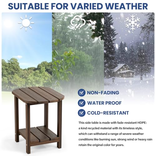 Image of Outdoor Side Table with Shelf - All-Weather HDPE End Table with Realistic Wood Grain, Heavy Duty Composite for Patio, Deck, Poolside, Garden & Adirondack Seating (Gray)