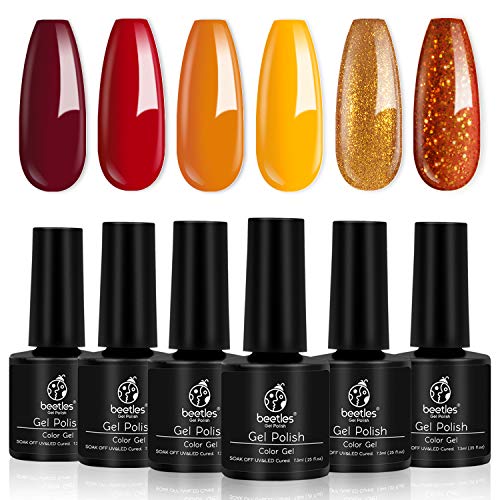 Beetles Gel Nail Polish Set, Red Orange Glitter Gel Polish Kit Soak Off Led Lamp Required Nail Gel Polish Kit Nail Art Thanksgiving Day Christmas Beetles Gel Nail Polish Set, Red Orange Glitter Gel Polish Kit Soak Off Led Lamp Required Nail Gel Polish Kit Nail Art Thanksgiving Day Christmas