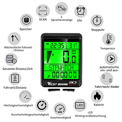 ICOCOPRO Fahrradcomputer – Kabelloser Kilometerzähler mit LCD-Display