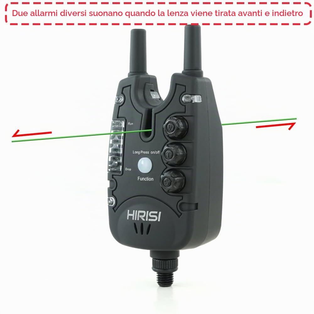 Hirisi Tackle Allarme impermeabile per pesca alla carpa, con 9 LED e regolazione della sensibilità del tono del volume, accessori per la pesca