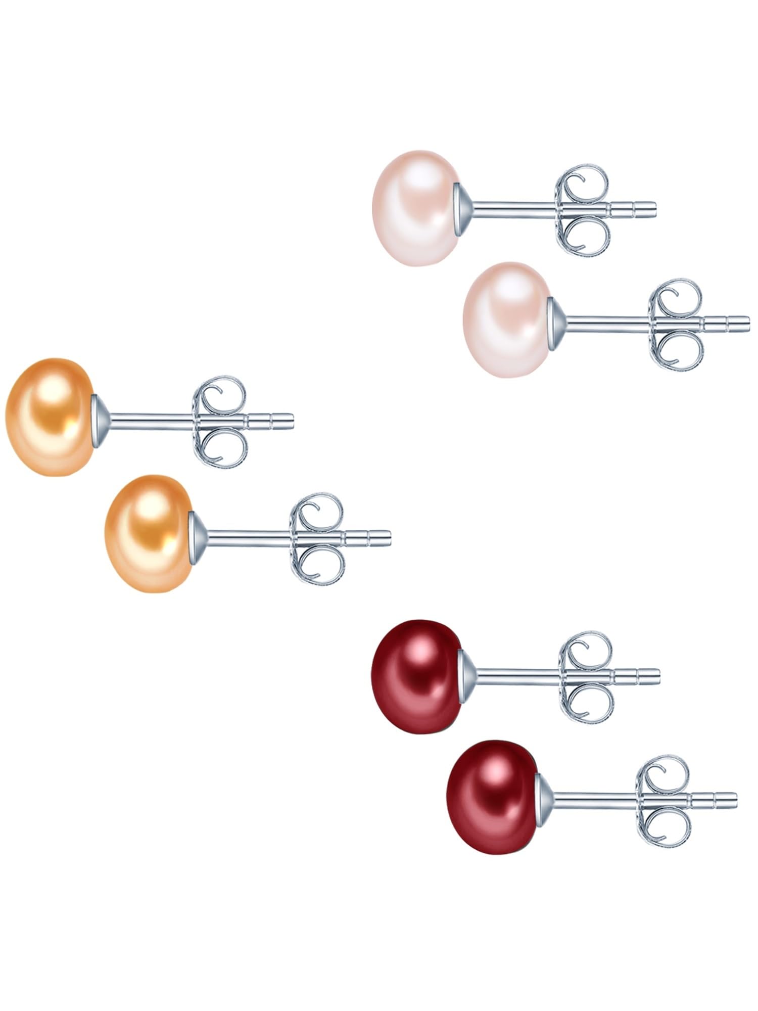 Valero Pearls Damen-Perlenohrringe 3er Set Süßwasser Zuchtperle rosa pink orange 925 Sterling Silber - Perlenohrstecker Ohrstecker Süßwasserperlen
