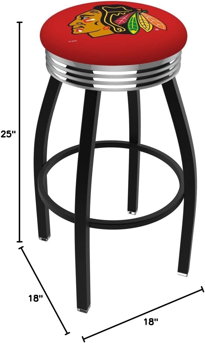 HBS L8B3C Chicago Blackhawks 25" Swivel Counter Stool with a Black Wrinkle and Chrome Finish