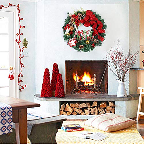 Artificial Christmas Door Wreath, Lasperal 17" Winter Wreath For Front Door Artificial Red Holiday Wreath Xmas Outdoor Wreath With Red Bow, Ball Berries Pine Core For Indoor Outdoor Decoration #TOP6