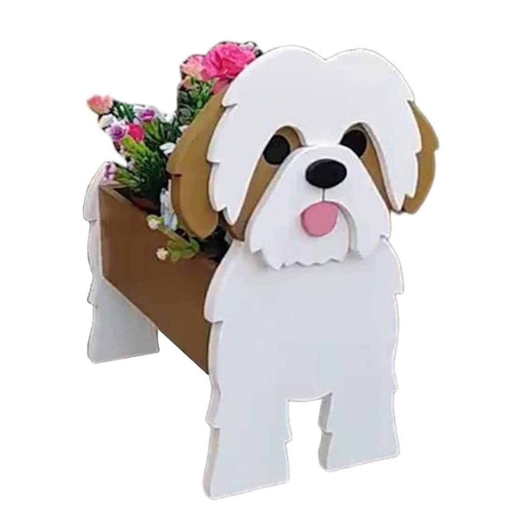 HLASMSPE Shih Tzu Planter Plant Pot, Flower Pot For Garden Decora, Small Pupy Gifts for Women, Dog Shape Plant Container Holder Dog Storage Box, 24 * 18cm