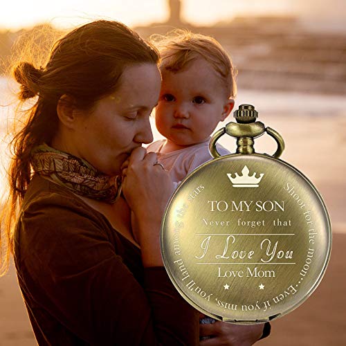 Treeweto Pocket Watch To My Son | Mother And Son - Graduation Gifts For Him 2020 - Engraved “To My Son Love Mom” Pocket Watches - For Son From Mom For Christmas, Valentines Day, Birthday, Bronze #TOP2