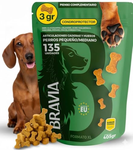 Condroprotector para Perros Pequeños y Medianos – Glucosamina, Condroitina y Omega 3 – Suplemento Articular para Movilidad y Cartílago – Antiinflamatorio Natural – 135 Comprimidos Masticables