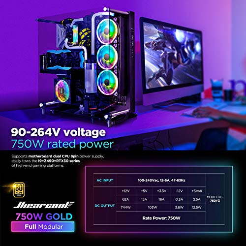 Computer Power Supplies 750W, RGB Power Supply Fully Modular 80+ Gold PSU, Addressable RGB Light Power Supply for Gaming PC