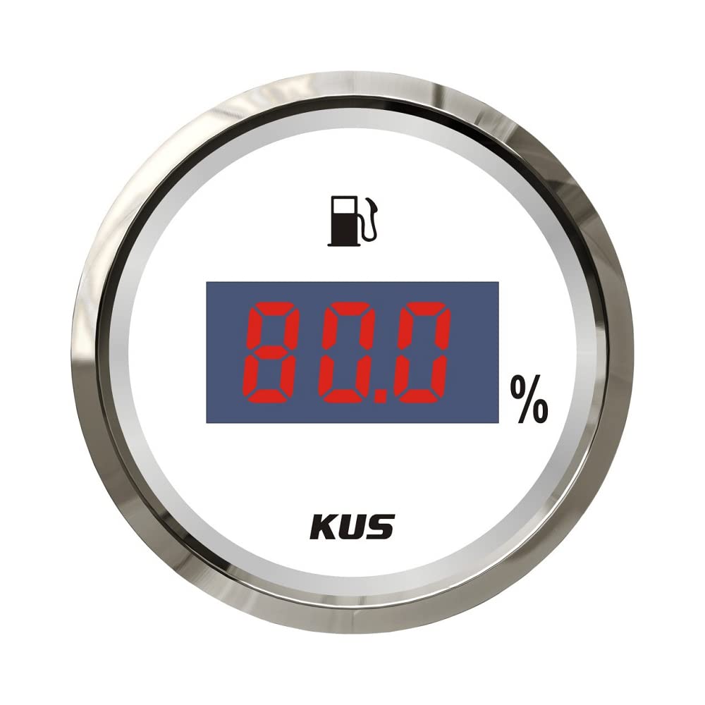 Kus 52mm (2'') Digital Fuel Level Gauge 240-33ohm with Red Yellow Backlight 12V 24V for Car Boat RV