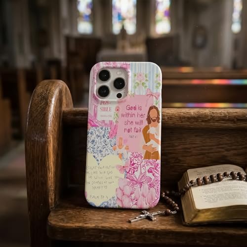 Compatible with iPhone 14 Pro Max Case, Aesthetic Cute Patchwork Pattern Designed, Soft TPU Slim Shockproof Phone Case for Girls Women, Pink Blue Jesus Collage by Skyseaco - Used condition - Image 7