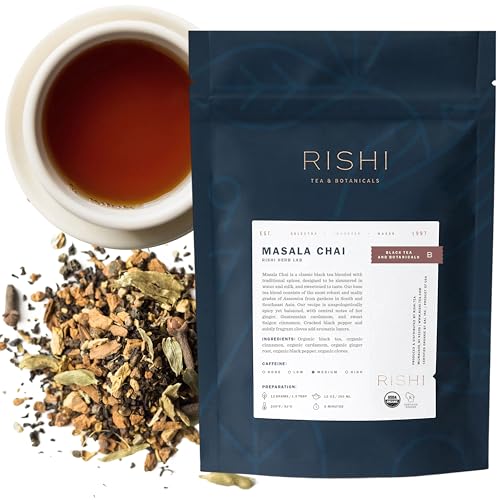 Rishi Tea Masala Chai Black Loose Leaf Tea Blend - Organic, Assam with Whole Spices, Energizing & Caffeinated - 4 Ounces, 9+ Servings